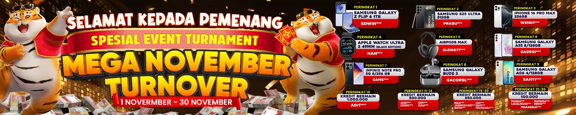 PEMENANG SPESIAL EVENT TURNAMENT MEGA NOVEMBER 2025